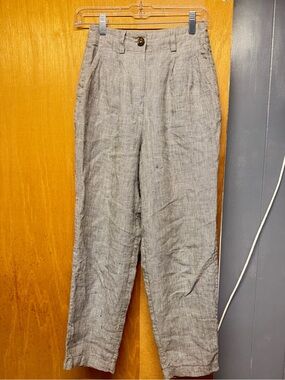 High-Rise Gray Linen-Blend Pleated Women’s Pants